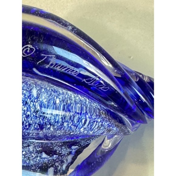 Cobalt Blue Shimmering Silver Art Glass Shell Figure Paper Weight Thames Glass - Picture 3 of 12
